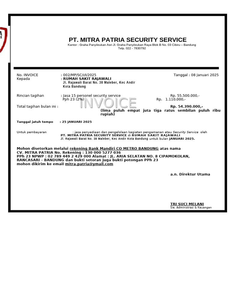 Invoice Jasa Keamanan RS Rajawali 2025 | PDF