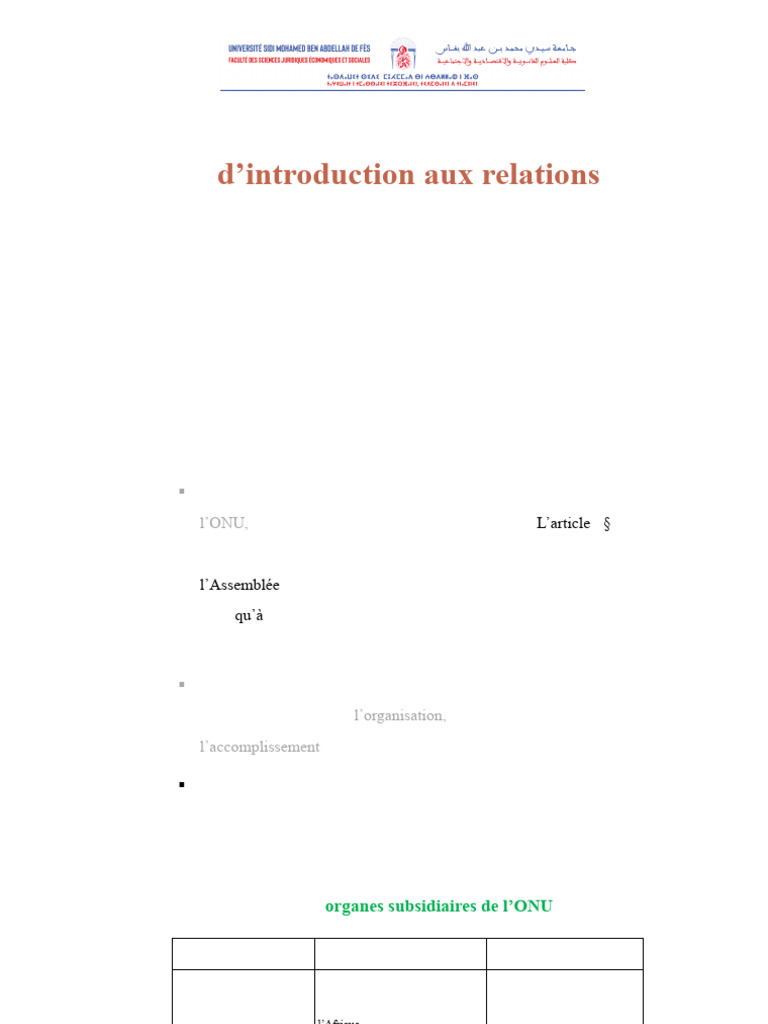 Organes subsidiaires de l'ONU | PDF | Nations unies | Relations ...