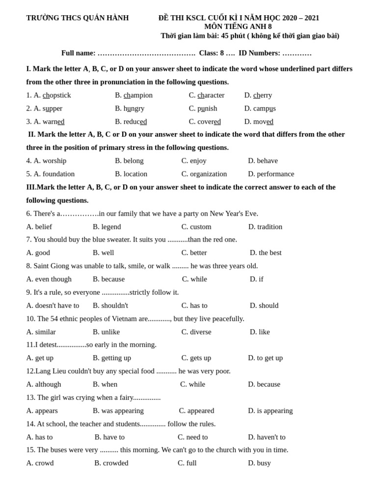 English Exam Paper for Grade 8 | PDF | Sydney | Port