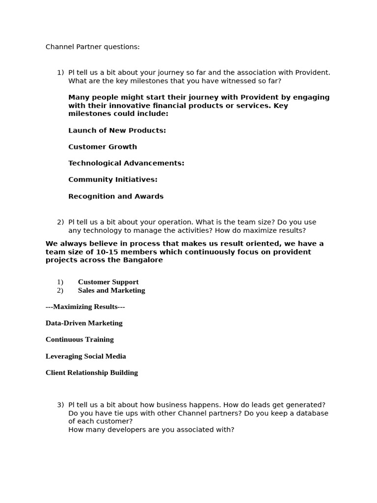 Channel Partner Questions | PDF | Marketing | Mixed Use Development