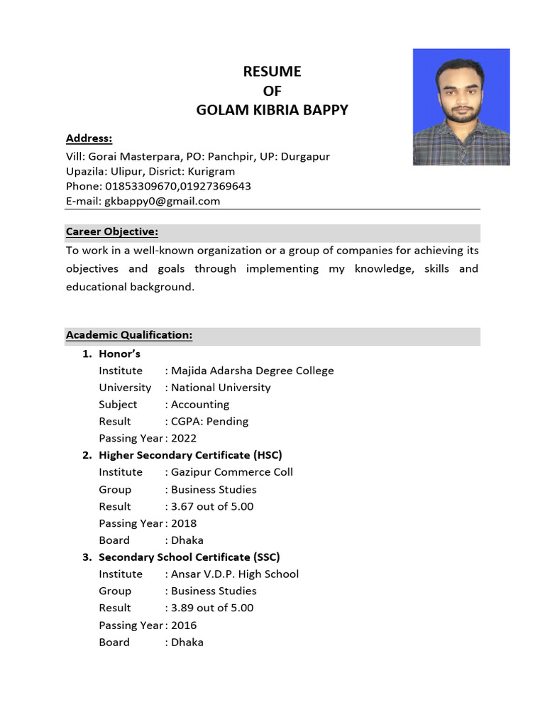 Golam Kibria Bappy Resume | PDF