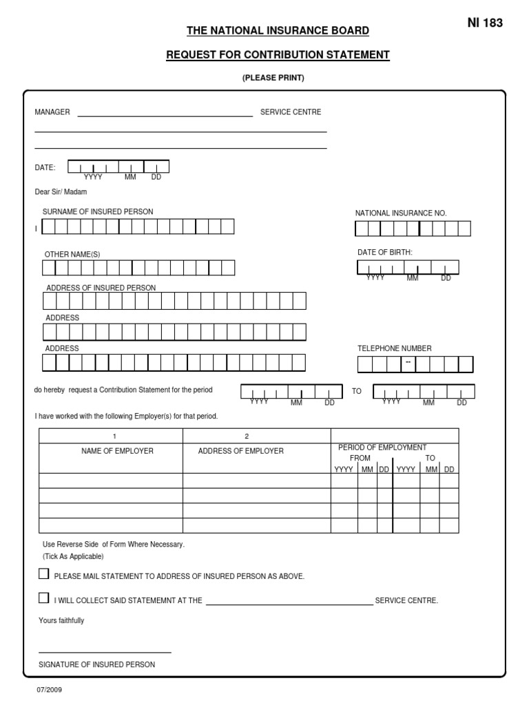 NIS Contribution Statement Request Form | PDF