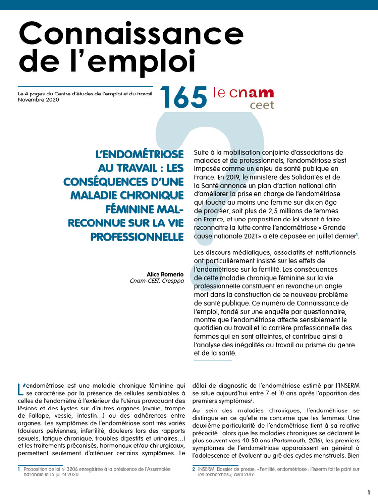 Impact de l'endométriose sur le travail | PDF | Médecine clinique ...
