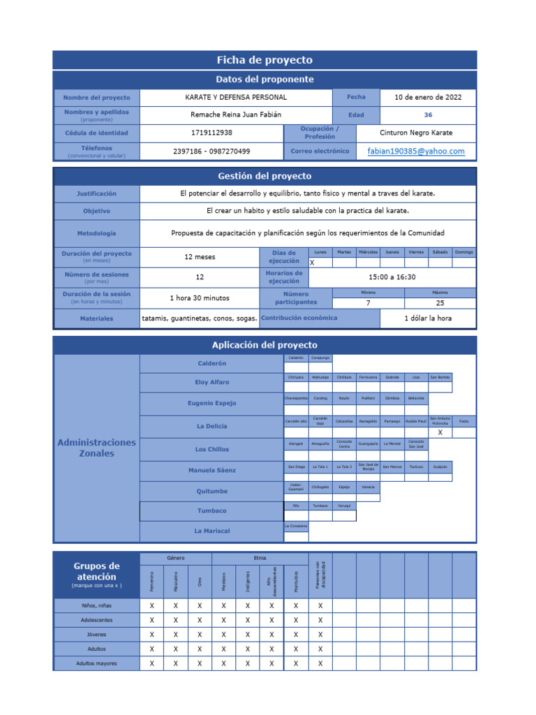 FICHA DE PROYECTOS Fabian Remache Karate CSQ-SAN ANTONIO 2022 | PDF ...