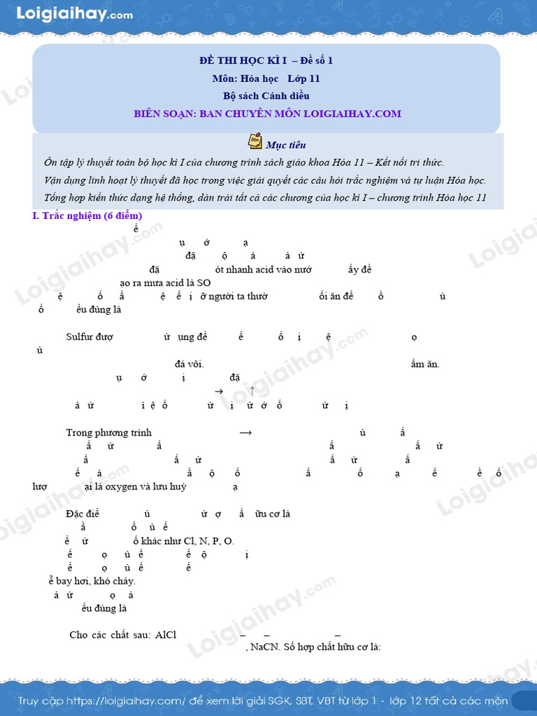 De Thi Hoc Ki 1 Hoa 11 Canh Dieu de So 1 1700548950 | PDF