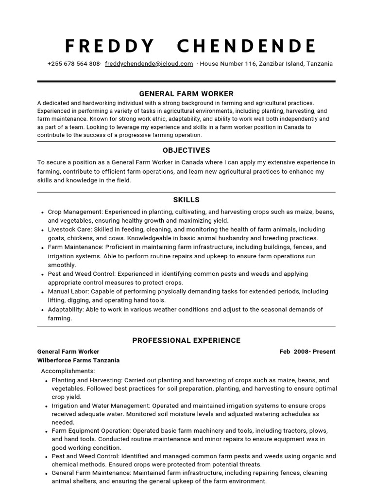 General Farm Woker CV | PDF | Agriculture | Farms