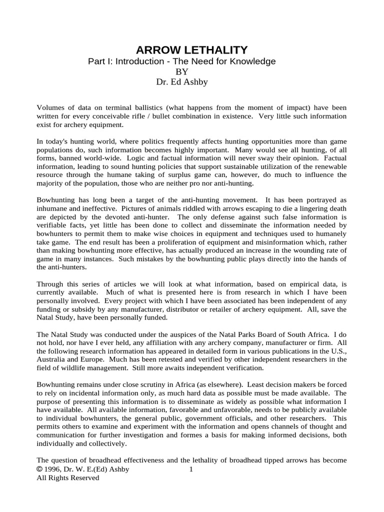 Arrow Lethality Pdf Bowhunting Arrow