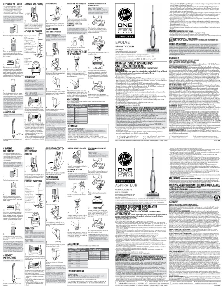 ONEPWR Cordless Vaccuum Manual Format For Evolve Evolve Pet R1 En-Fr 1 ...