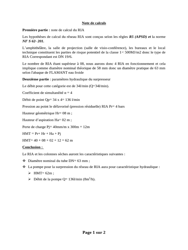 Calculs et caractéristiques du RIA | PDF