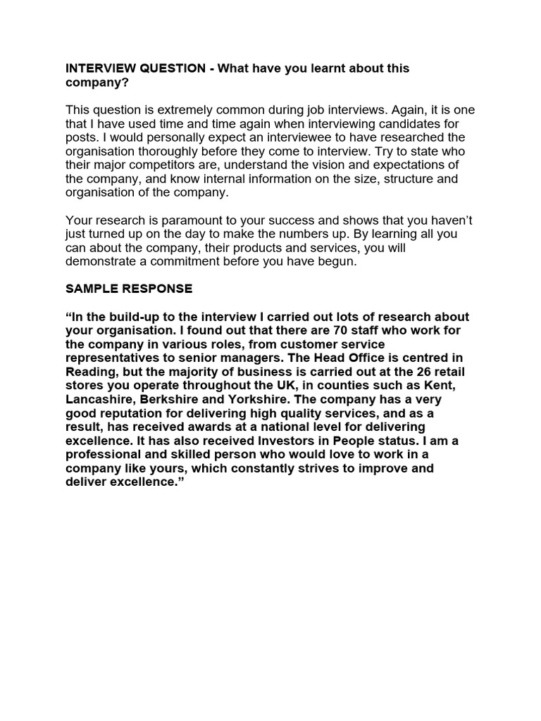 INTERVIEW+QUESTION+-+What+have+you+learnt+about+this+company | PDF
