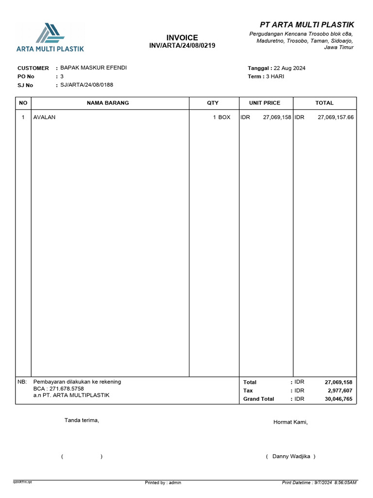 Invoice Pembelian Barang Avalan | PDF