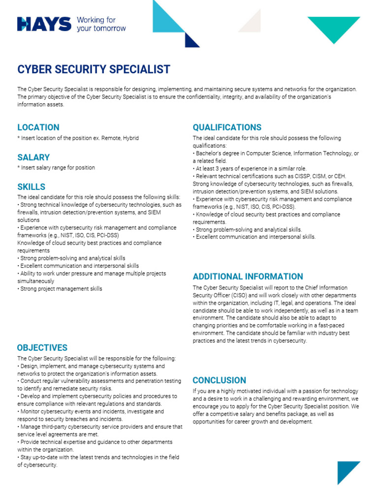 Cyber Security Specialist Job Overview | PDF | Computer Security | Security