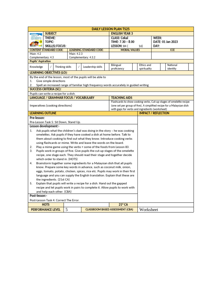 Year 3 English Daily Lesson Plans | PDF | Lesson Plan | Vocabulary