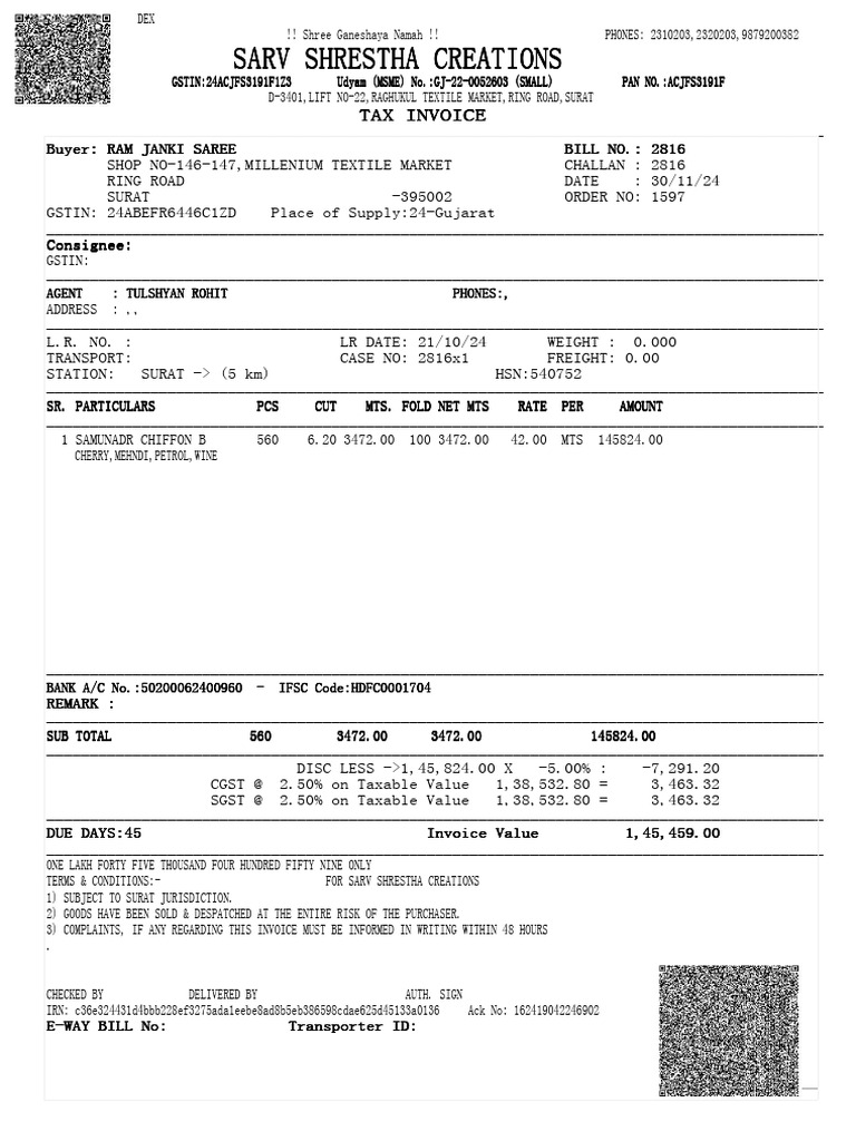 Surat Textile Invoice - Sarv Shrestha | PDF | Taxes | Government Finances