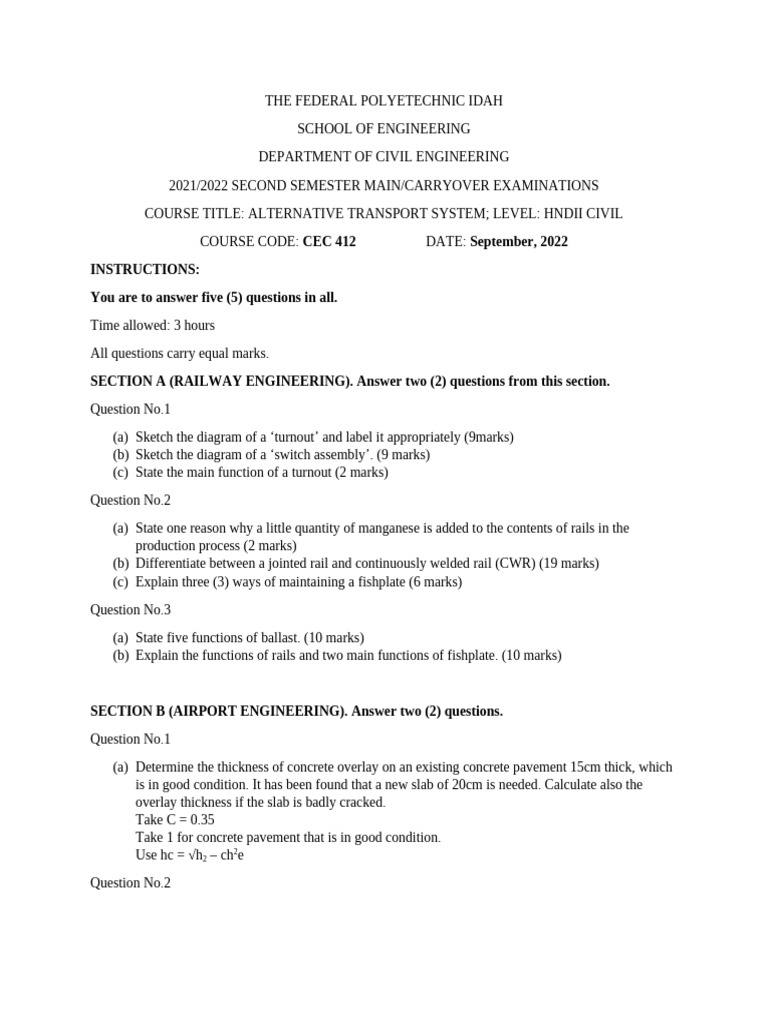 Civil Engineering Exam: Alternative Transport Systems | PDF | Transport ...