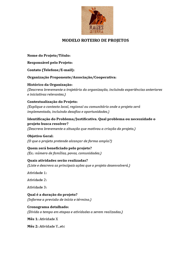 Modelo de Roteiro de Projetos | PDF