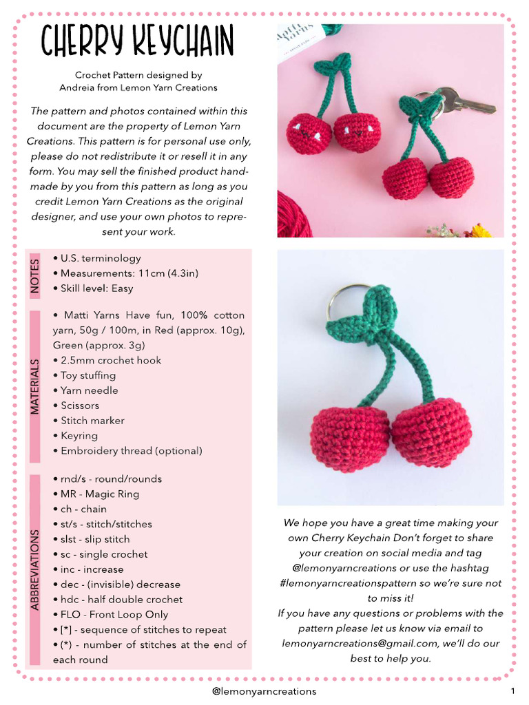 Free Pattern Charming Crochet Cherry Keychain Amigurumi Double