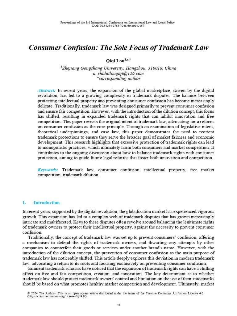 Consumer Confusion The Sole Focus of Trademark Law | PDF | Trademark ...