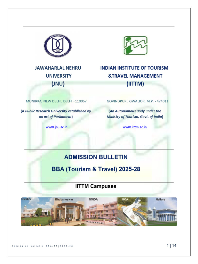JNU IITTM BBA Admission Bulletin 2025-28 | PDF