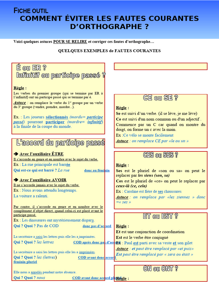 Astuces pour éviter les fautes d'orthographe | PDF | Verbe | Nombre ...