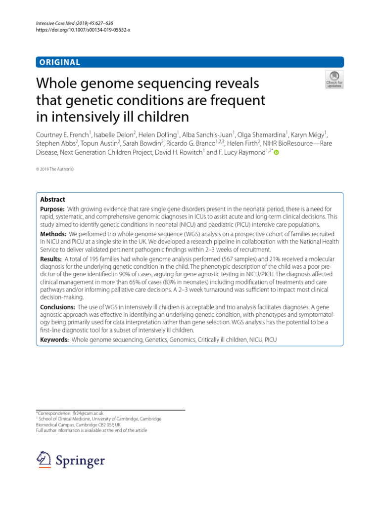 Whole Genome Sequencing Reveals That Genetic Conditions Are Frequent in ...