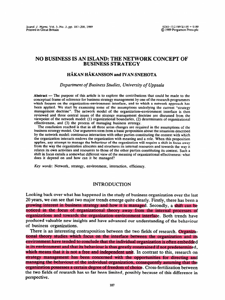 Network Model in Business Strategy | PDF | Strategic Management | Concept