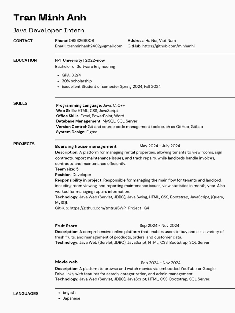CV Intern - Trần Minh Anh | PDF