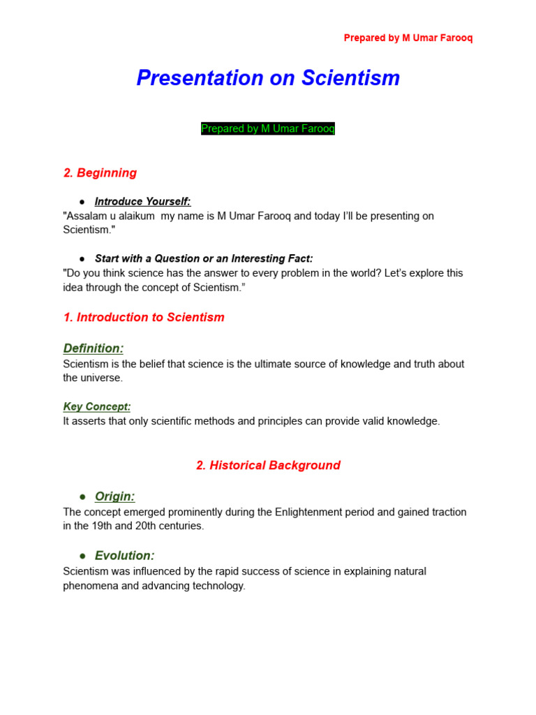Presentation On Scientism-1 | PDF | Science | Knowledge