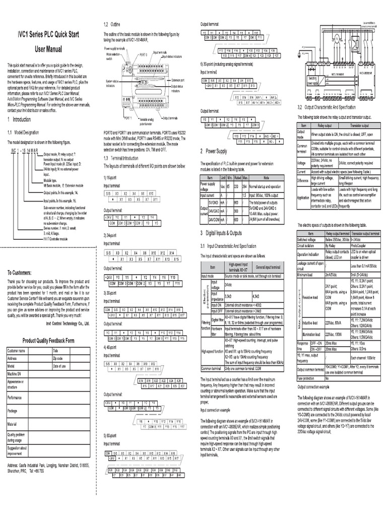 IVC1 Series PLC Quick Start User Manual | PDF