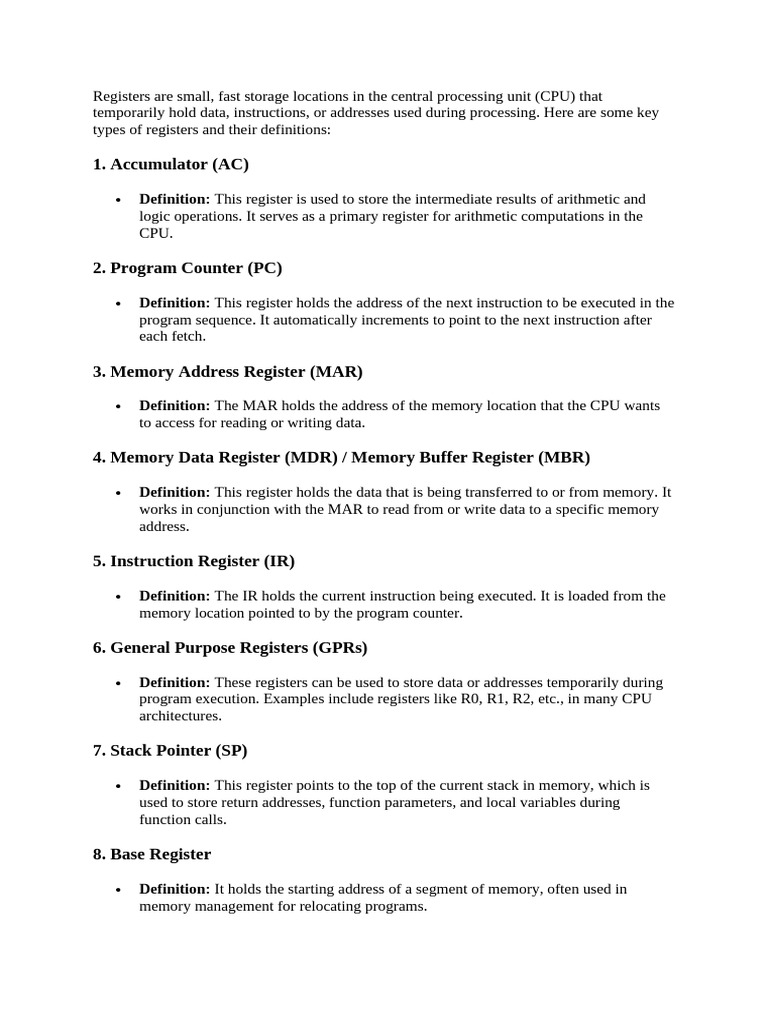 Types of CPU Registers Explained | PDF | Central Processing Unit ...