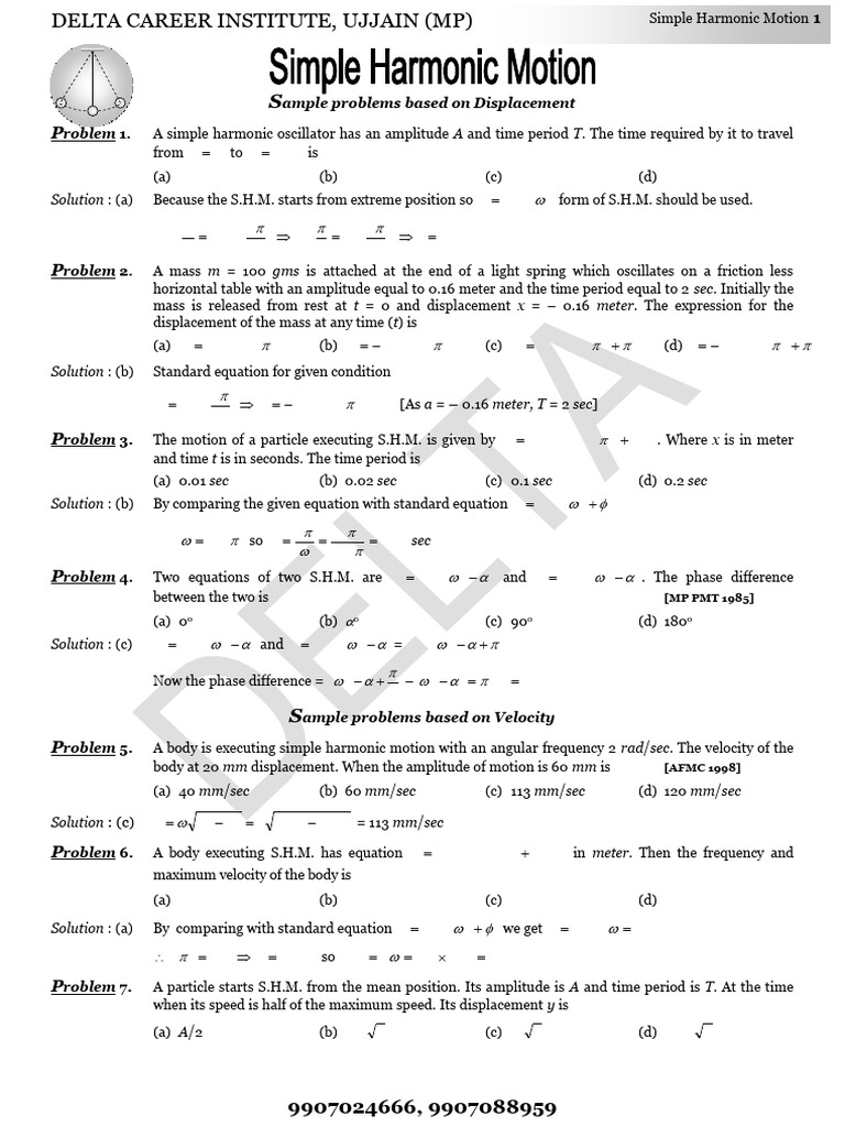 Simple Harmonic Motion Problems and Solutions | PDF | Oscillation ...