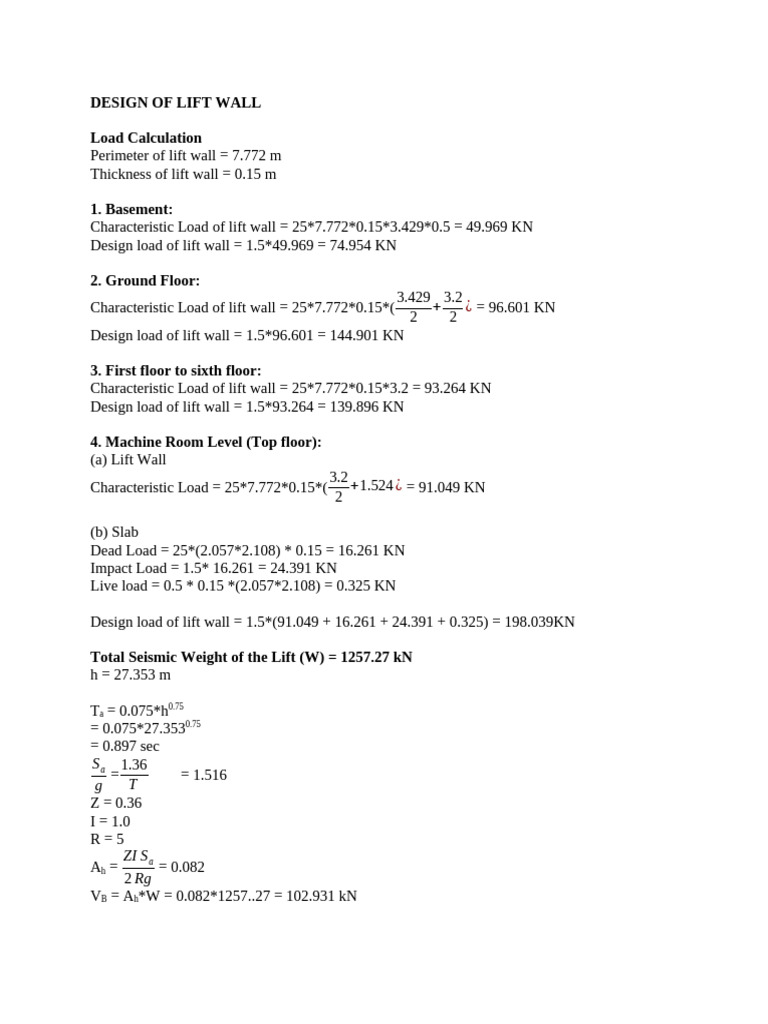 Lift Wall Design Load Calculations | PDF | Structural Engineering ...