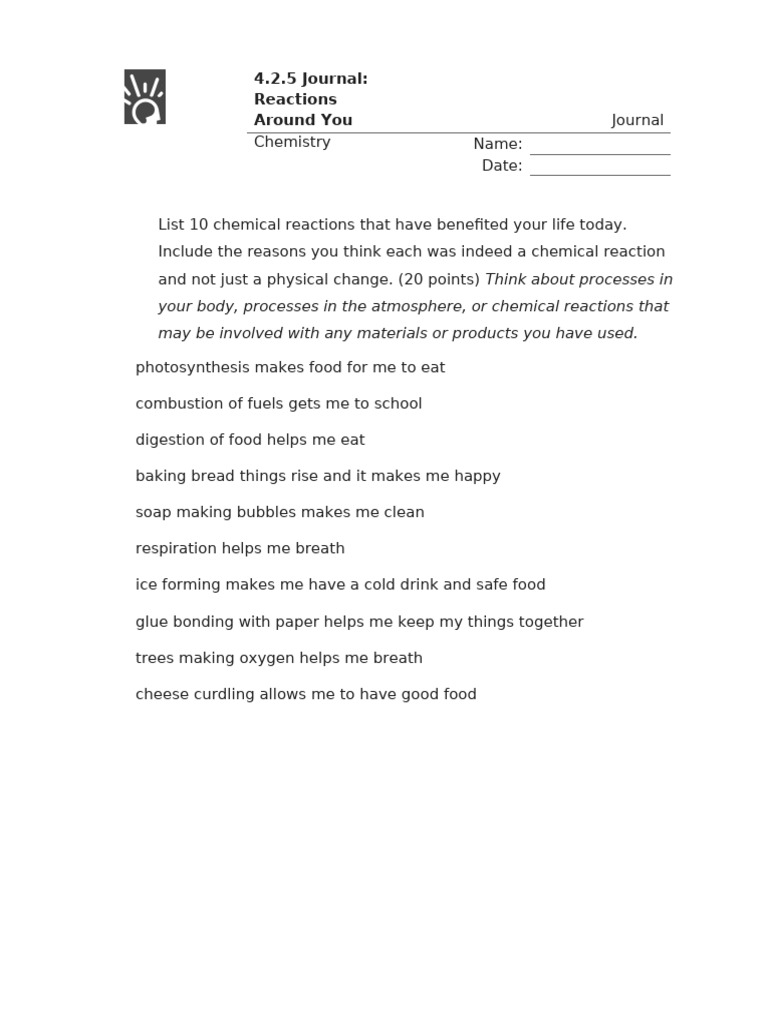 4.2.5 Journal - Reactions Around You (Journal) | PDF