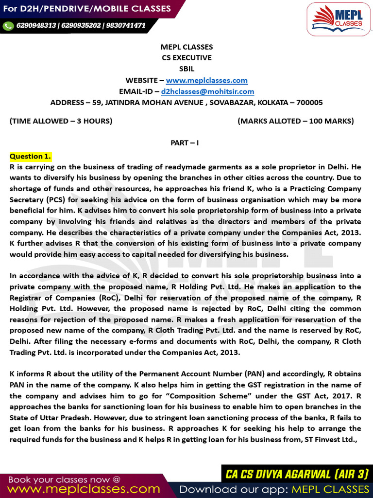 SBIL Full Form in CS Executive Context | PDF | Banks | Limited ...