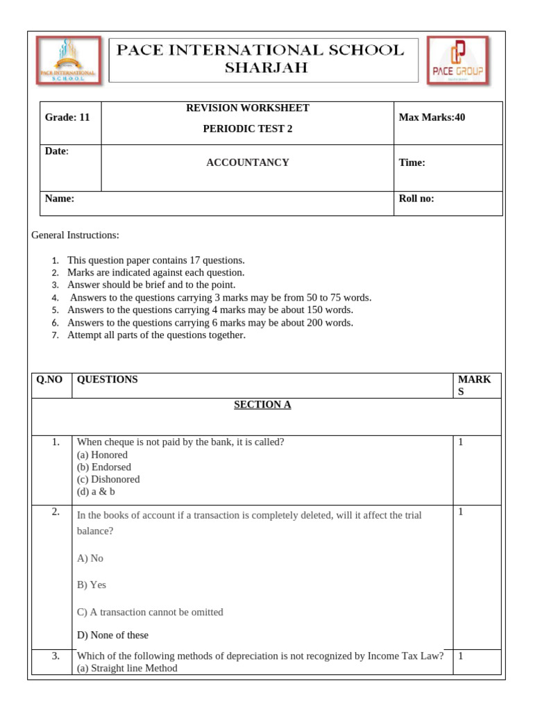 Grade 11 Accountancy Revision Worksheet | PDF | Debits And Credits | Money