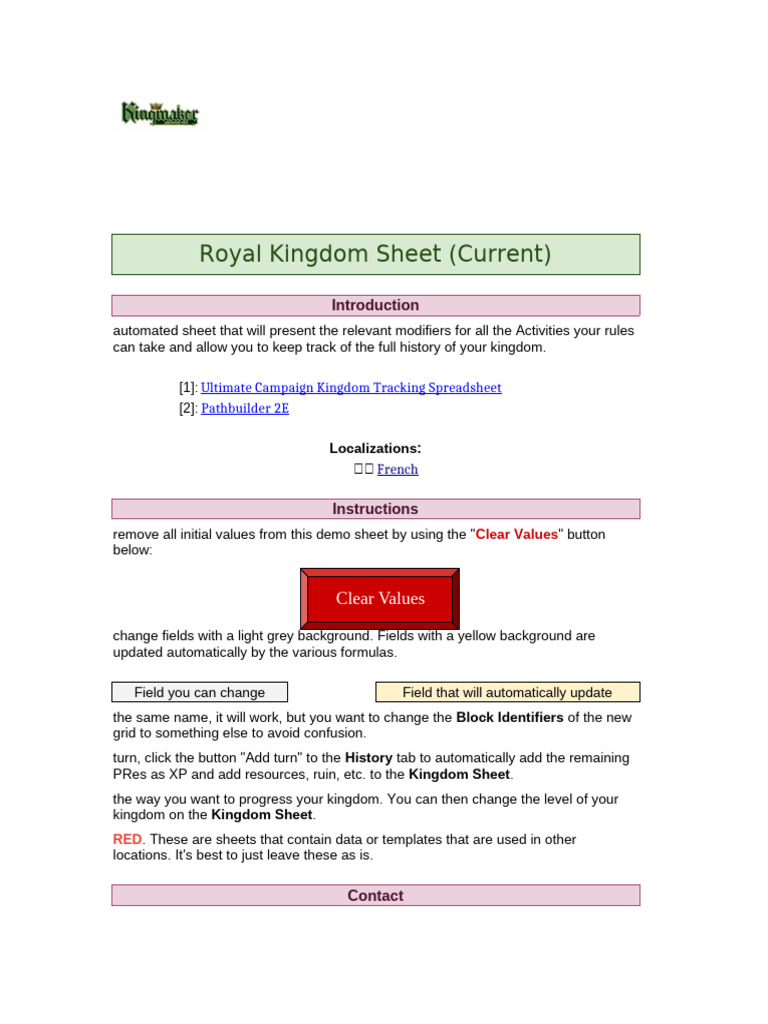 Cópia de Royal Kingdom Sheet For Pathfinder 2E - CURRENT | PDF ...