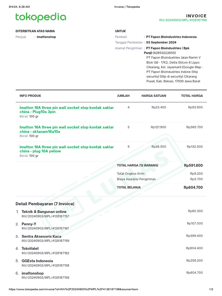 Invoice tokopedia pdf