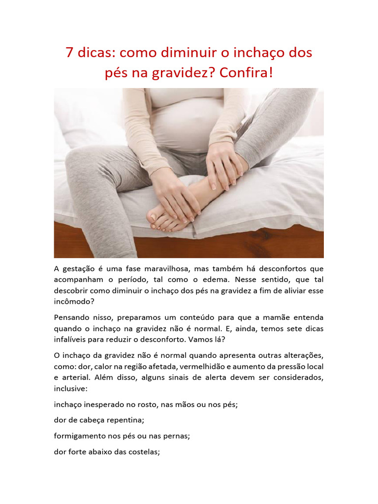 7 Dicas para Aliviar Inchaço na Gravidez | PDF | Gravidez | Edema