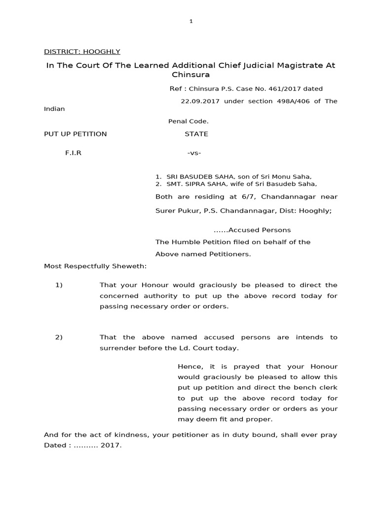 Hooghly Court Surrender Petition 2017 | PDF | Practice Of Law ...