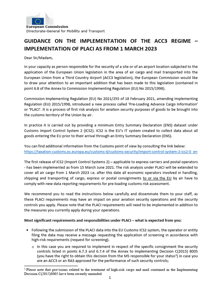 ACC3 Regime Guidance for PLACI Implementation | PDF | European Union ...