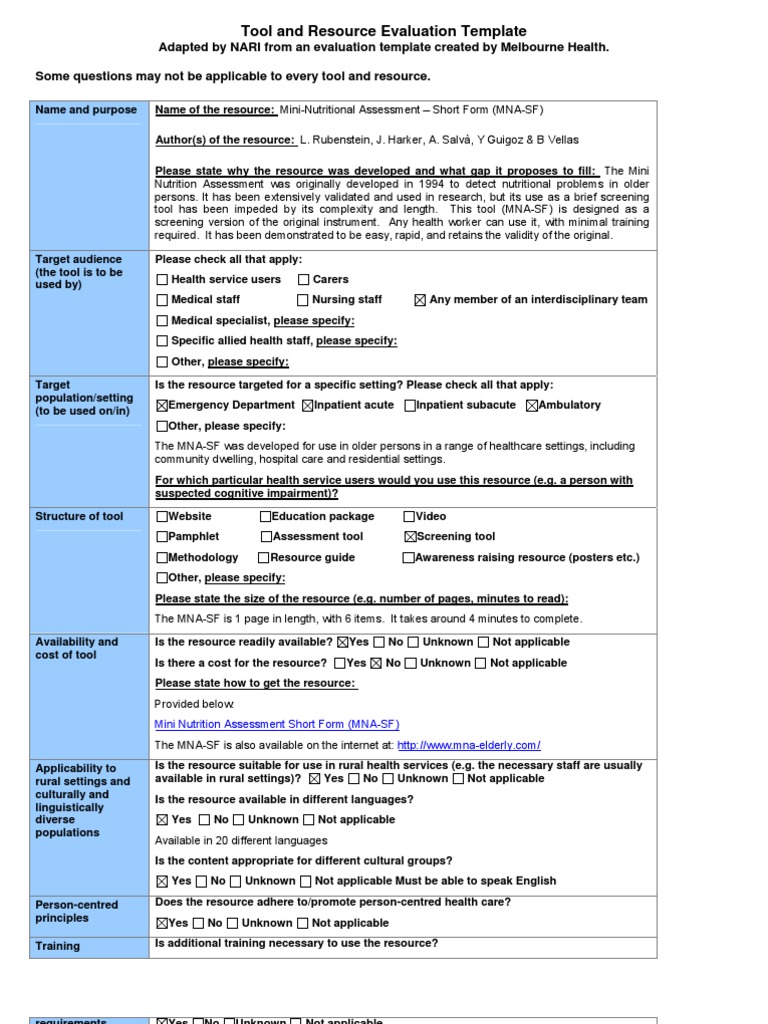 Mini Nutrition Assessment Short Form (MNASF) Malnutrition Body