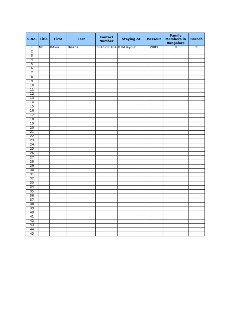 Student Contact Information List | PDF