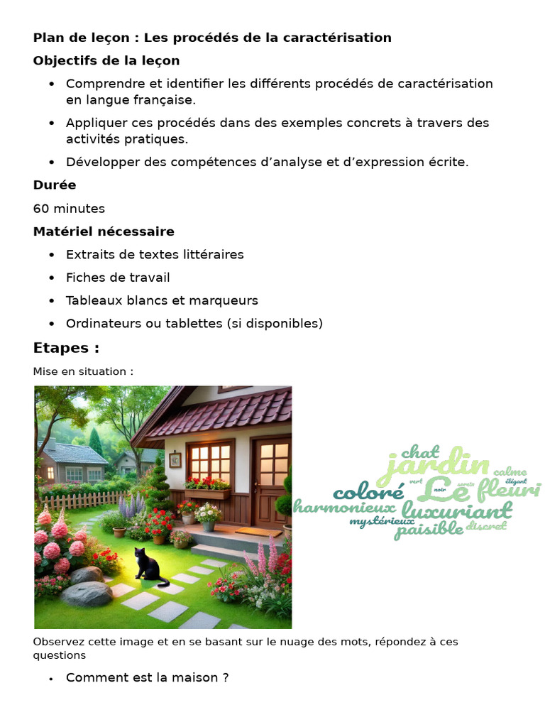 Caractérisation en français : Plan de leçon | PDF | Linguistique