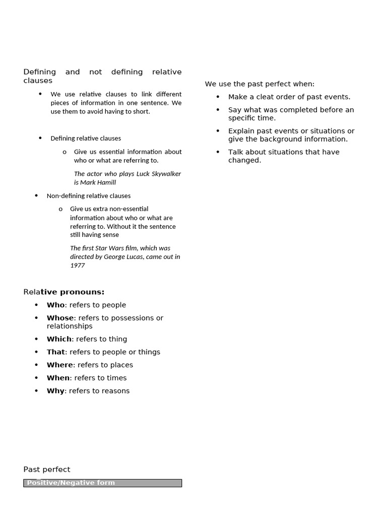 Understanding Relative Clauses and Past Perfect | PDF