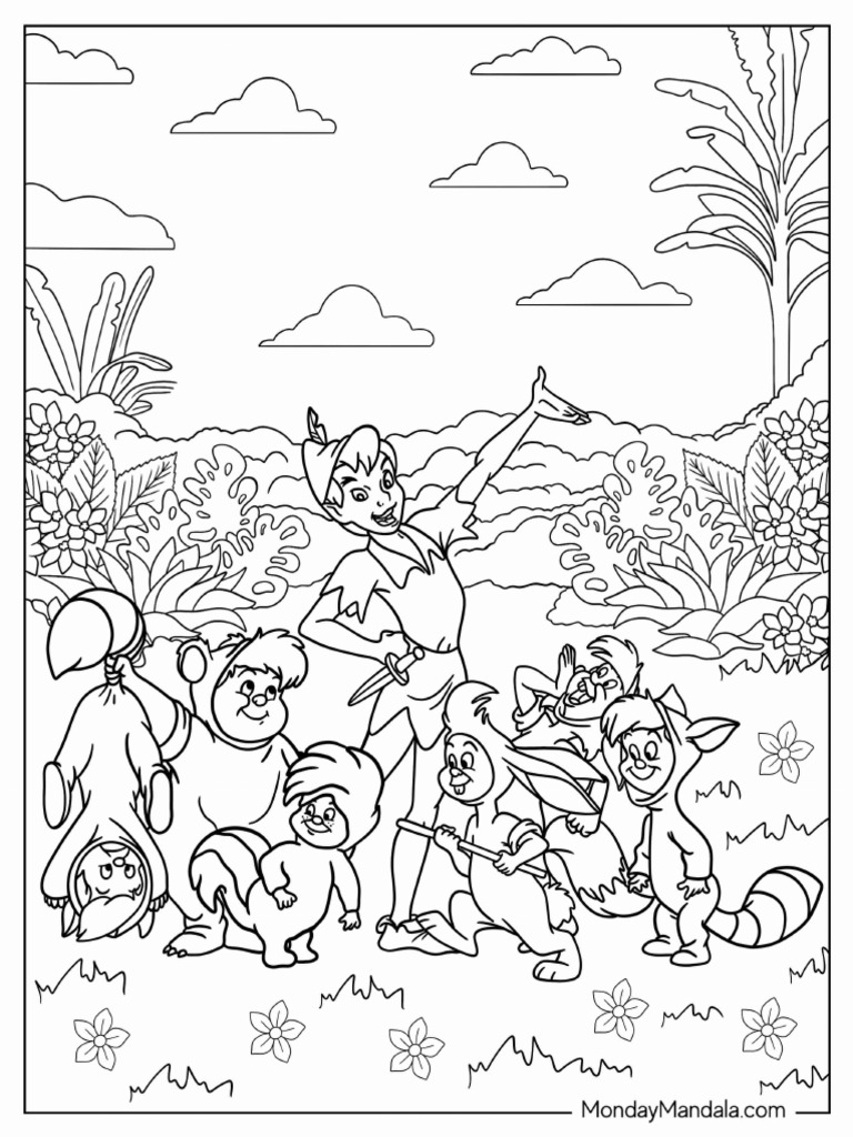 Coloring Page of Peter Pan and The Lost Boys | PDF