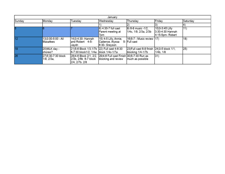 Conflicts - Rehearsal Schedule | PDF