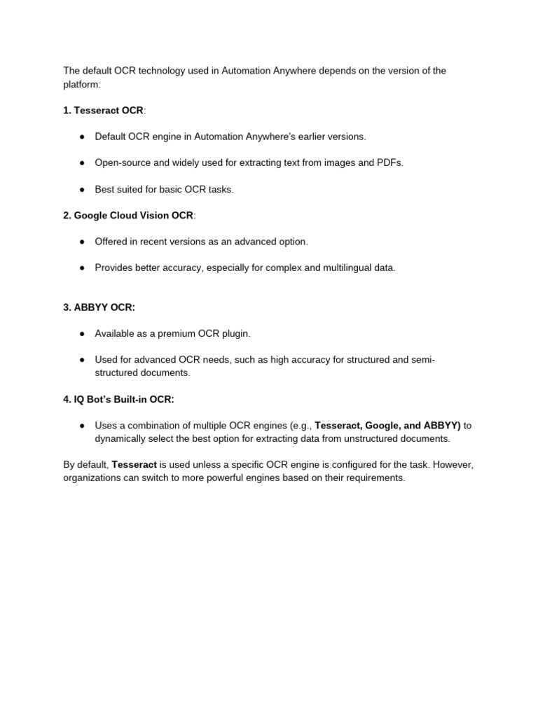 Automation Anywhere OCR Options | PDF