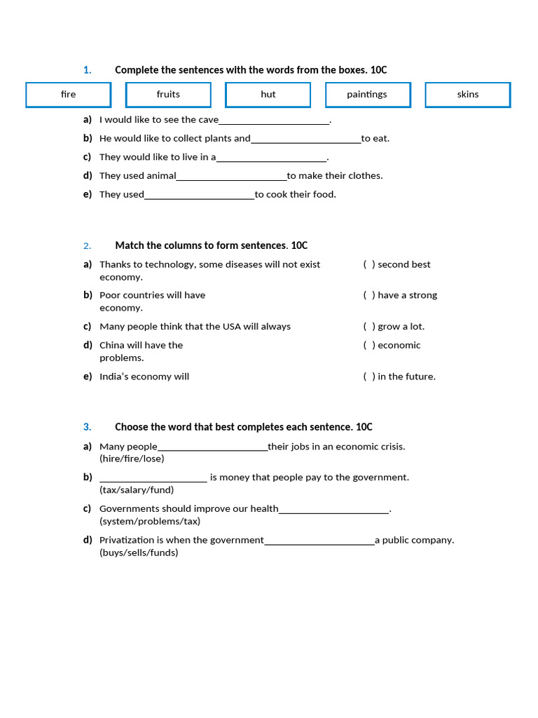Sentence Completion and Matching Exercises | PDF | Economies