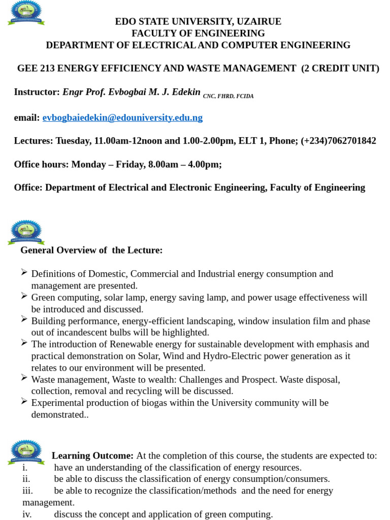 Gee 213 Energy Efficiency Course Ware | PDF | Efficient Energy Use ...