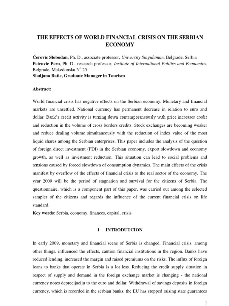 Serbian Economy and the Financial Crisis | PDF | Financial Crisis Of ...